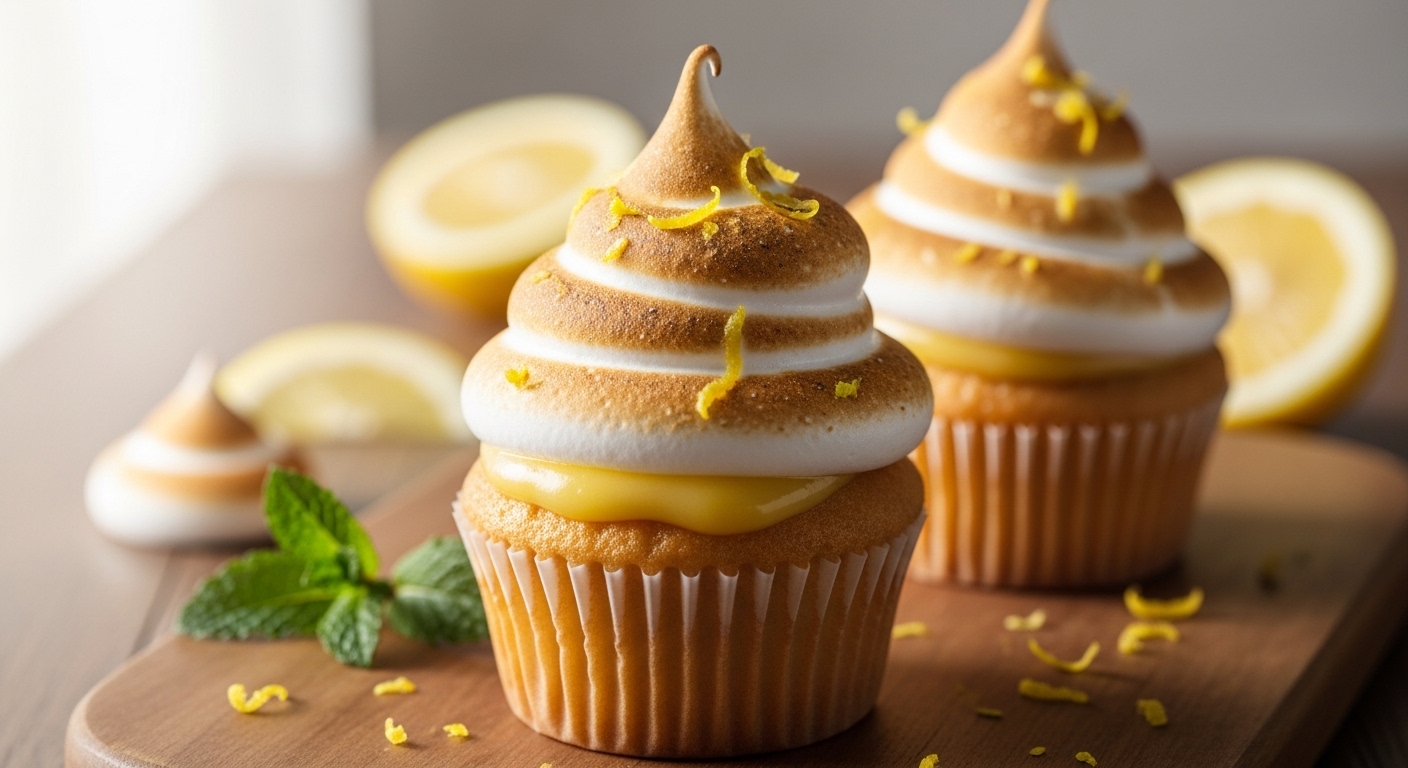 Lemon Meringue Cupcakes with Fluffy, Rich Meringue Toppings