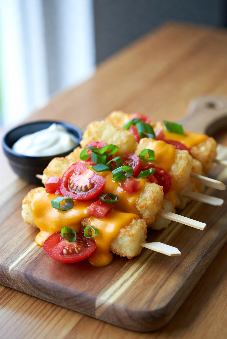 The Master Draft: Loaded Tater Tot Skewers (Totchos on a Stick)