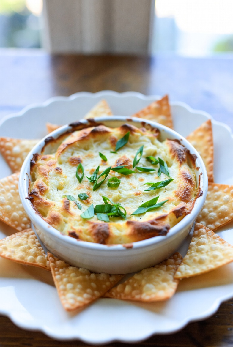 The Golden Standard: Baked Crab Rangoon Dip with Wonton Chips