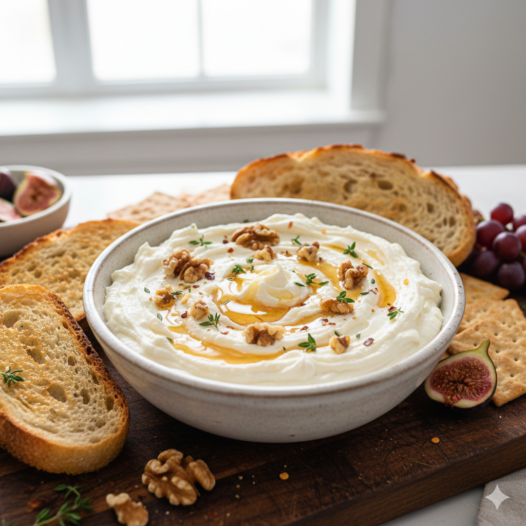 Whipped Honey Feta Dip with Toasted Walnuts