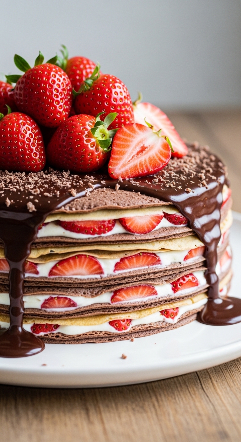 Chocolate Strawberry Crepe Cake – Elegant & Decadent Dessert