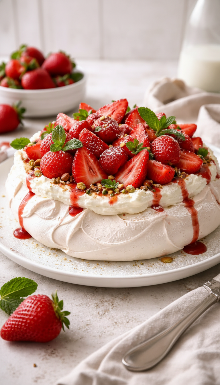 Strawberry Pavlova in 1 Hour – Light, Elegant & Irresistible Dessert