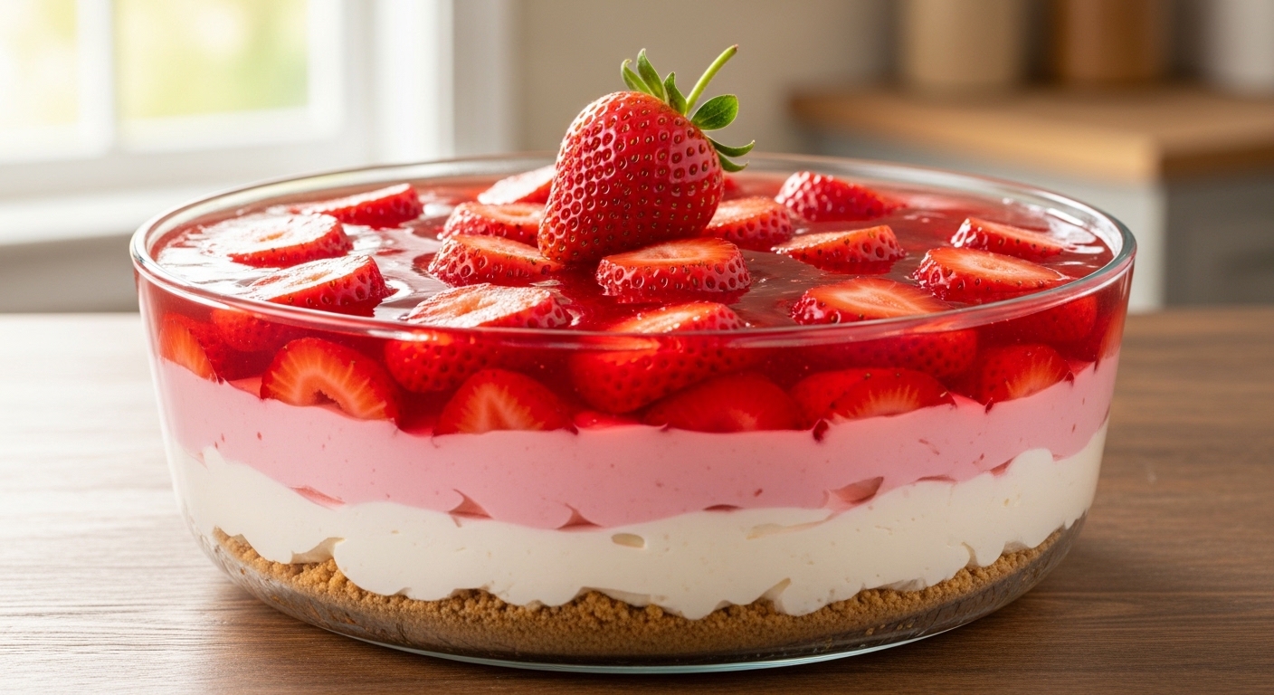Strawberry Jello Dessert (Light, Fruity & Refreshing Layered Treat)