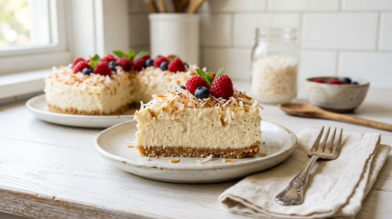 Creamy No-Bake Coconut Cheesecake – Tropical, Silky & Perfectly Refreshing