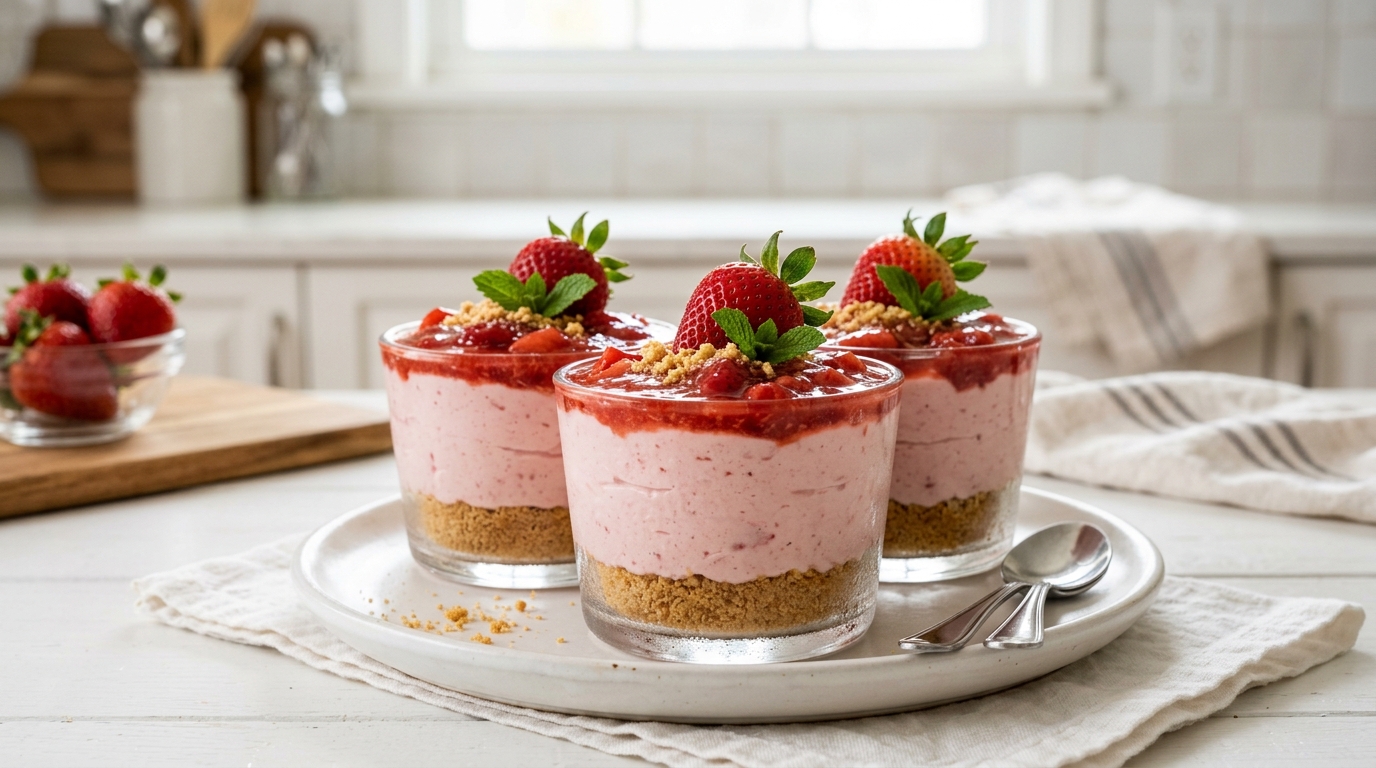 Creamy No-Bake Strawberry Cheesecake Cups – Fresh, Silky & Perfect Individual Desserts