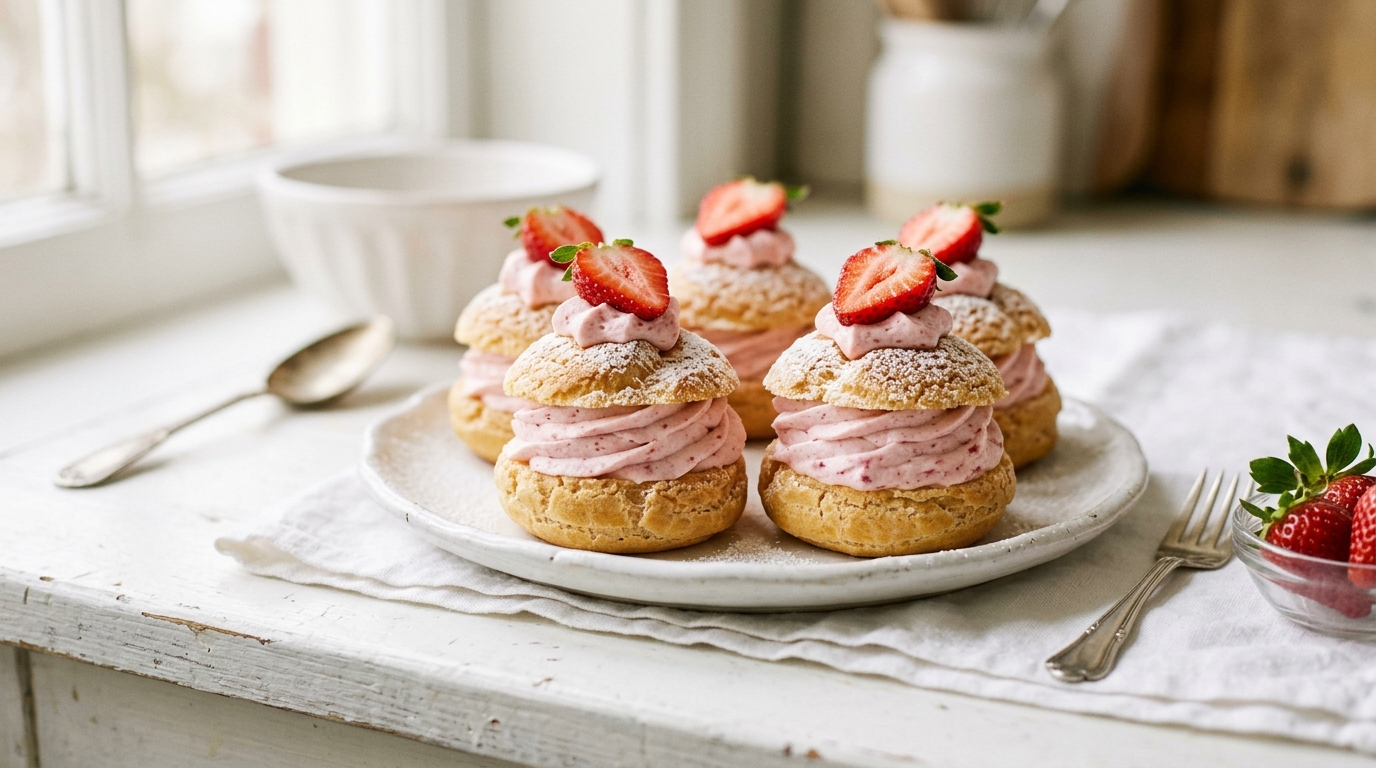 Dreamy Strawberry Cream Puffs – Light, Elegant & Filled with Sweet Strawberry Cream