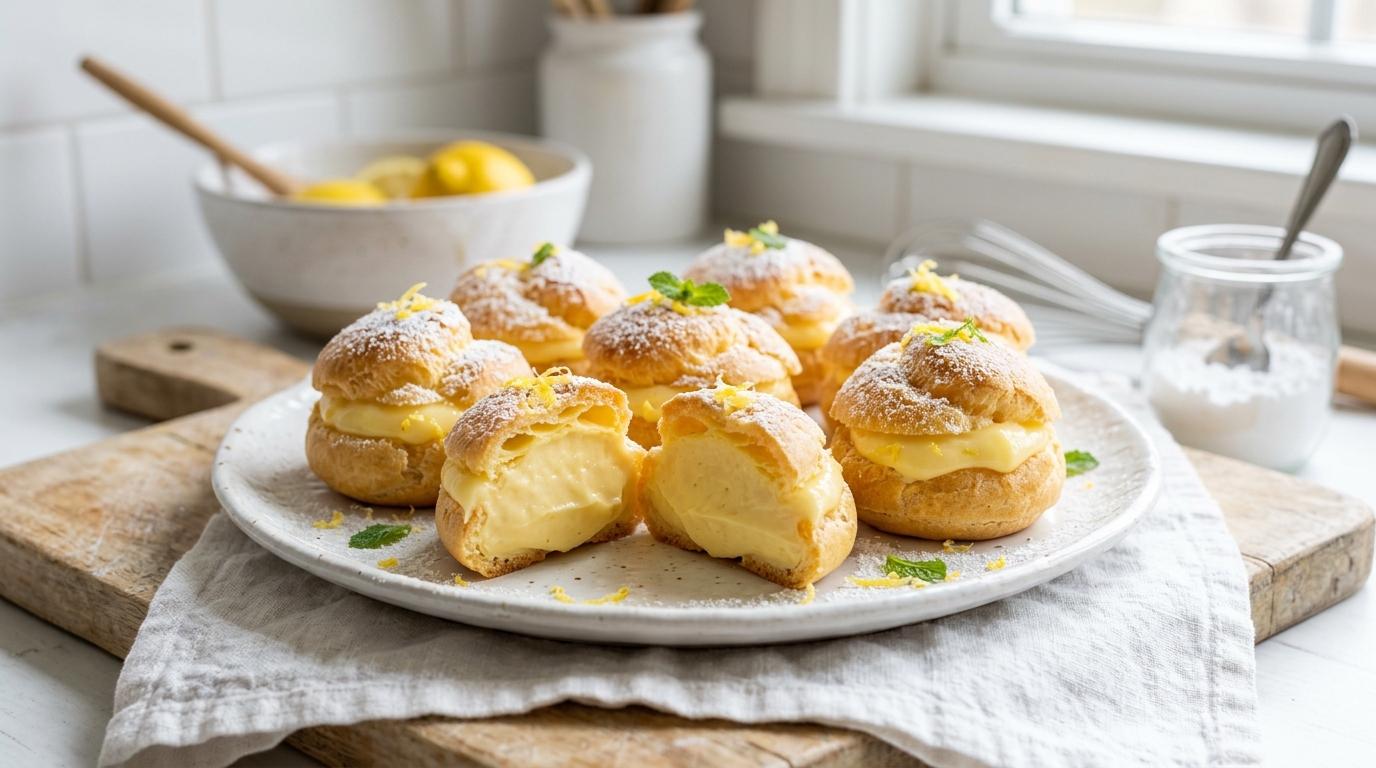 Fluffy Lemon Cream Puffs – Light, Airy & Filled with Silky Citrus Cream