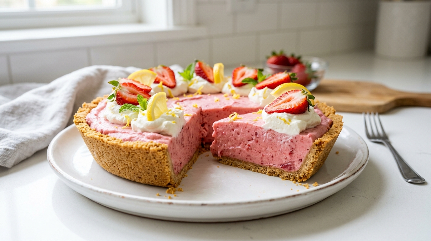 Frozen Strawberry Lemonade Pie – Tangy, Creamy & Perfect for Summer