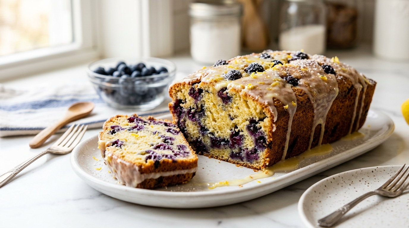 Lemon Blueberry Loaf Cake with Sweet Glaze – Moist, Bright & Bursting with Berry Flavor