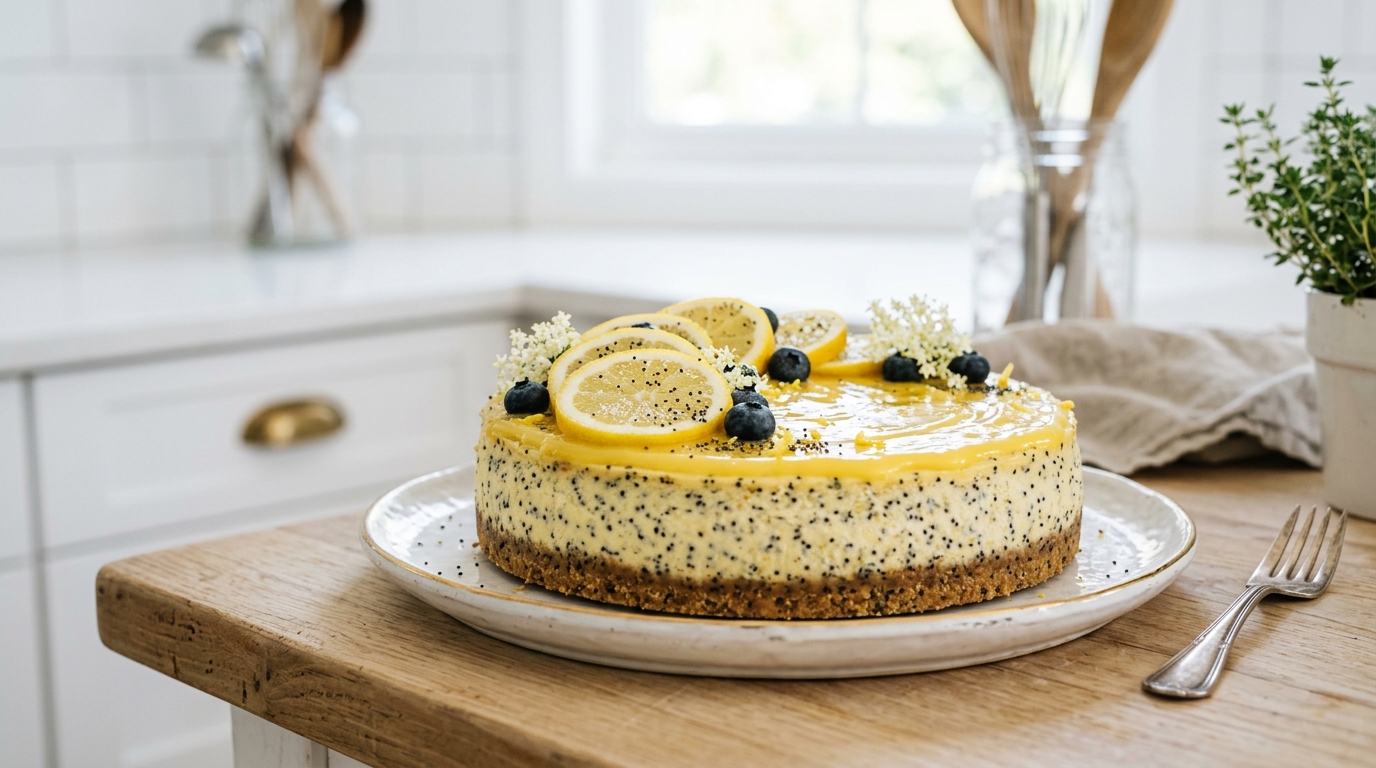 Lemon Poppy Seed Cheesecake – Creamy, Bright & Bursting with Citrus Flavor