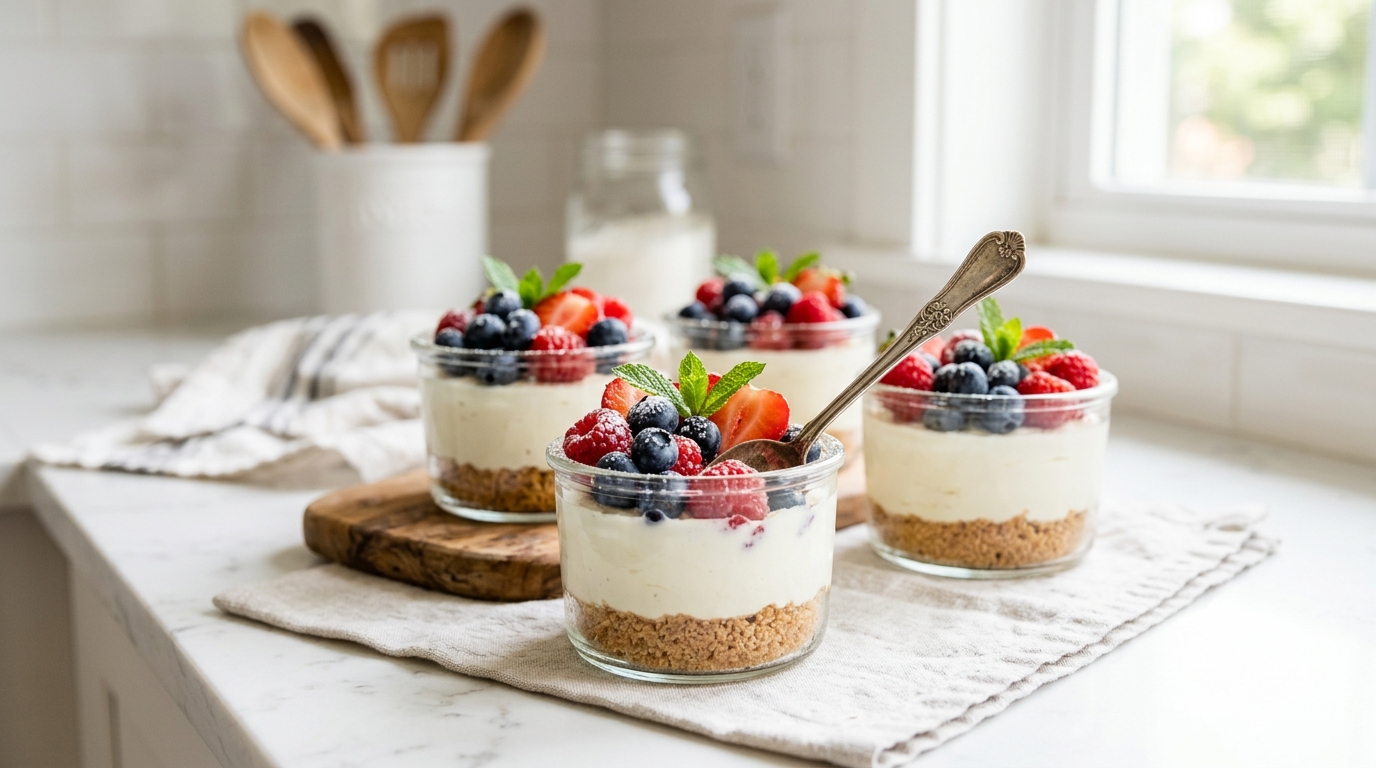 No-Bake Cheesecake Cups with Fruit – Creamy, Fresh & Easy Individual Desserts