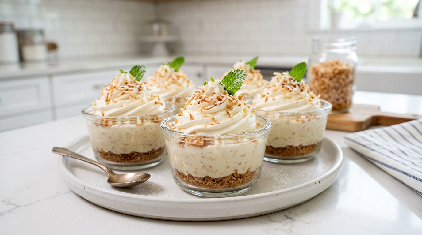 No-Bake Coconut Cream Pie Cups – Creamy, Tropical & Effortlessly Elegant