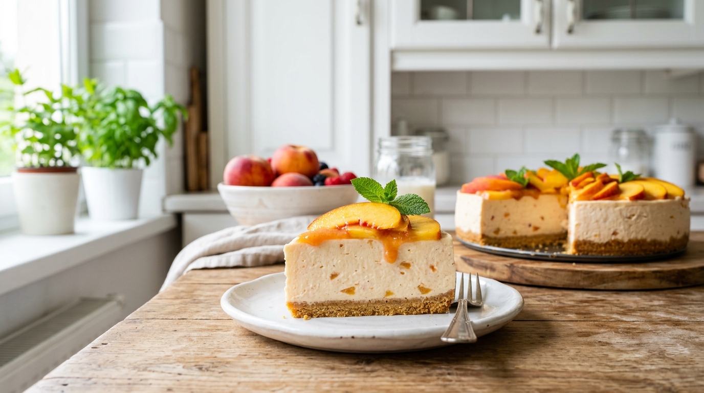 No-Bake Peach Yogurt Cheesecake – Creamy, Light & Bursting with Fresh Peach Flavor