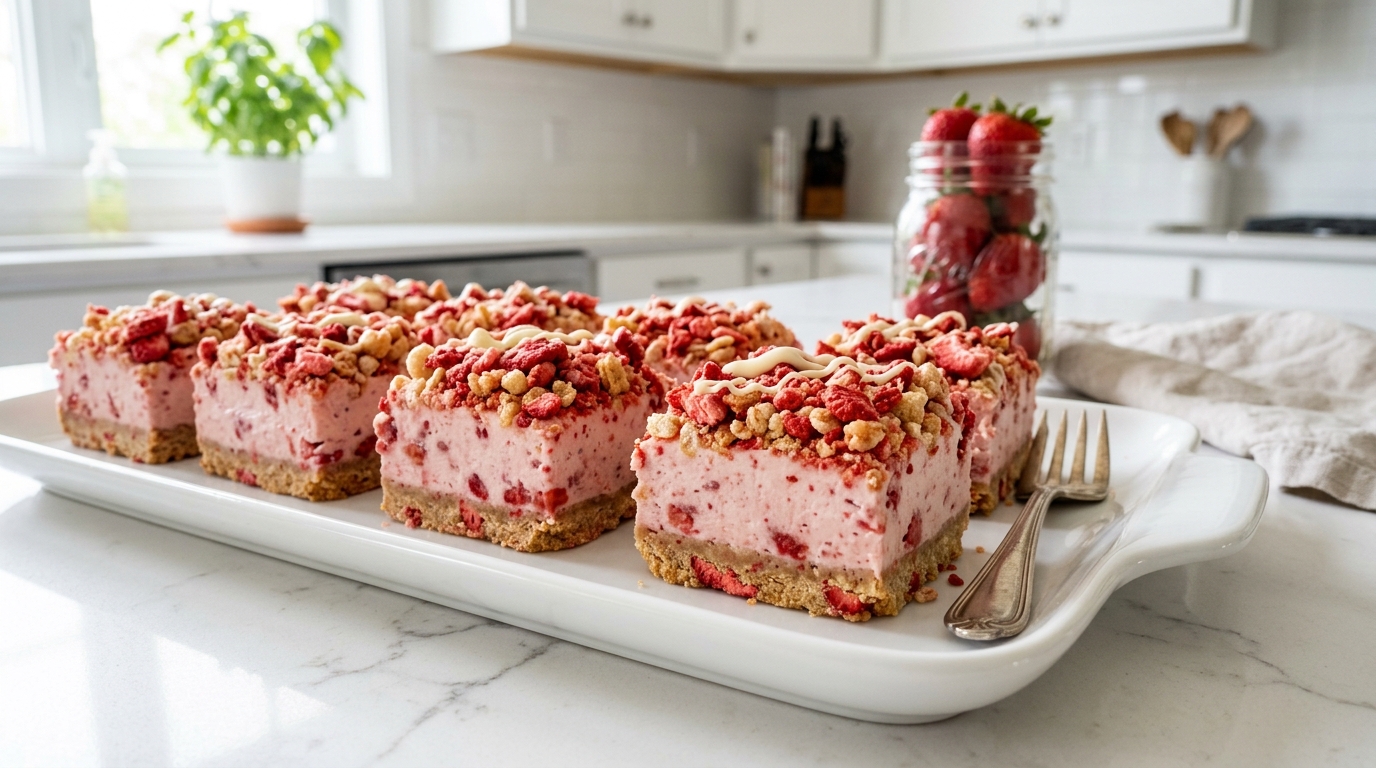 No-Bake Strawberry Crunch Bars – Creamy, Crunchy & Irresistibly Delicious