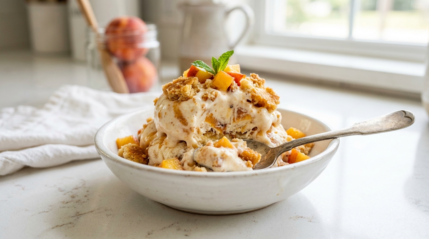 Peach Cobbler Ice Cream – Creamy, Comforting & Filled with Peach Cobbler Flavor
