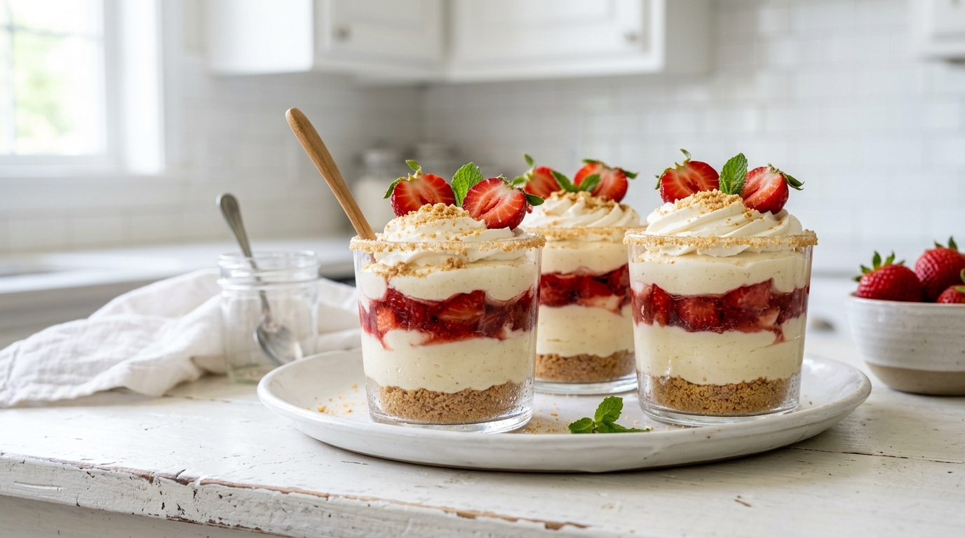 Strawberry Cheesecake Parfait Cups – Creamy, Fruity & Perfectly Layered