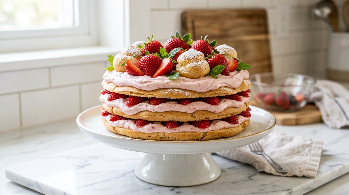 Strawberry Cream Puff Cake – Light, Elegant & Filled with Sweet Strawberry Cream