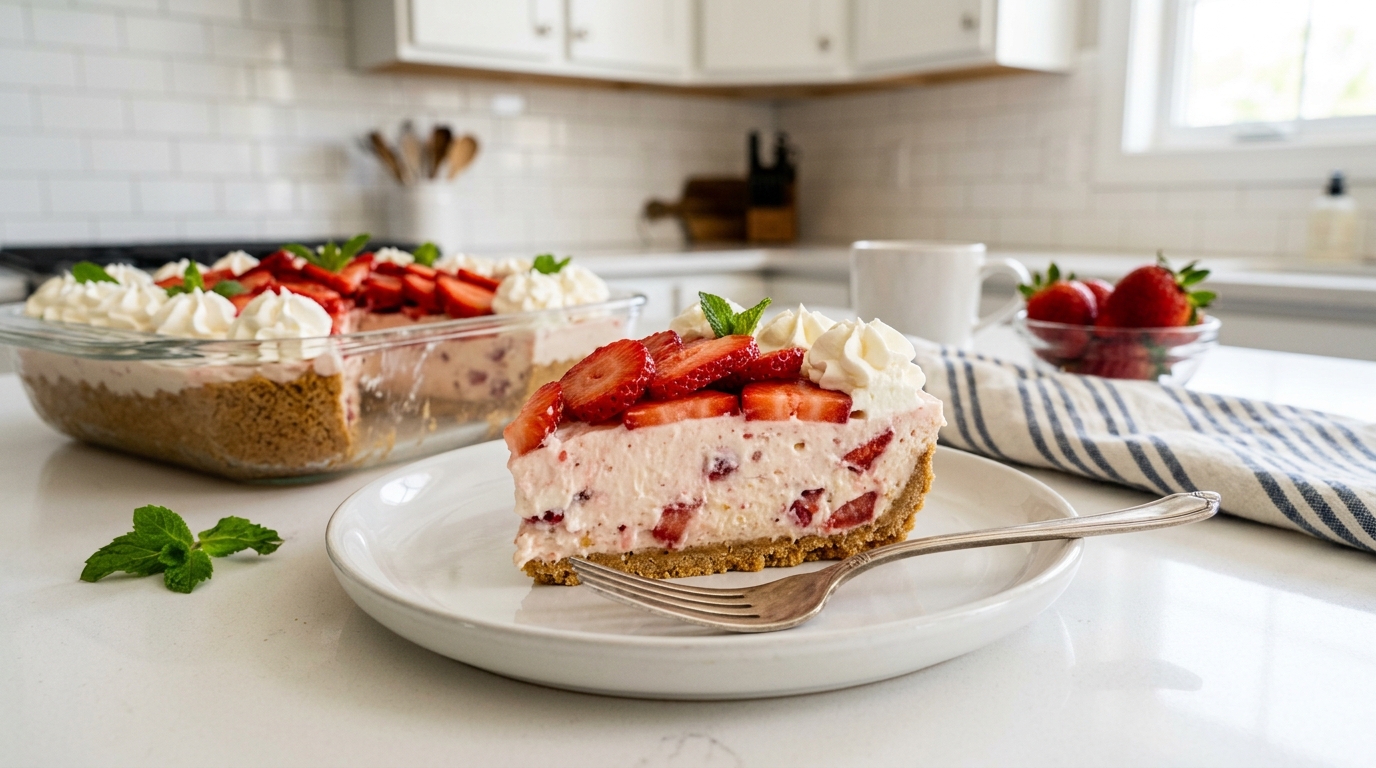 No-Bake Strawberry Icebox Cheesecake – Cool, Creamy & Perfectly Refreshing