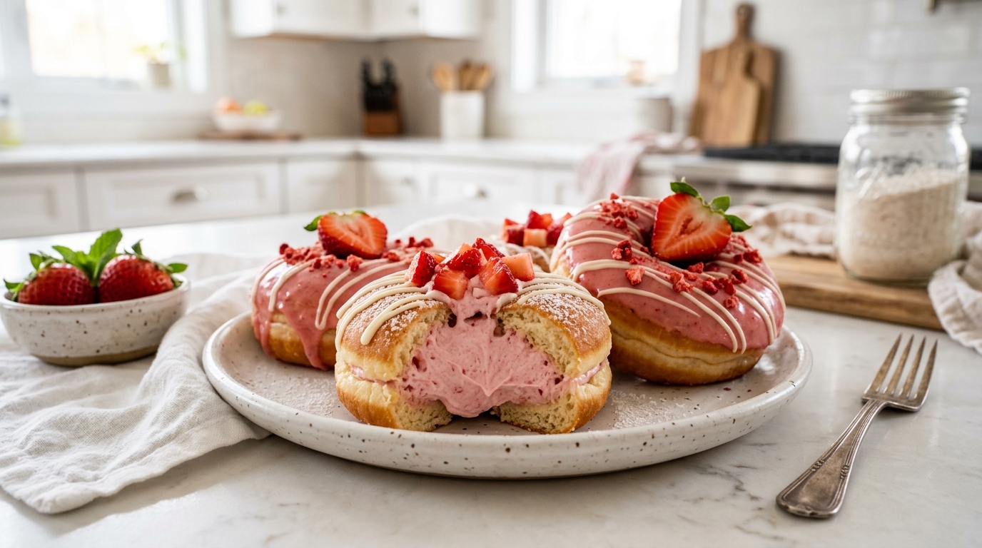 Strawberry Cream Donuts – Soft, Fluffy & Filled with Sweet Strawberry Cream