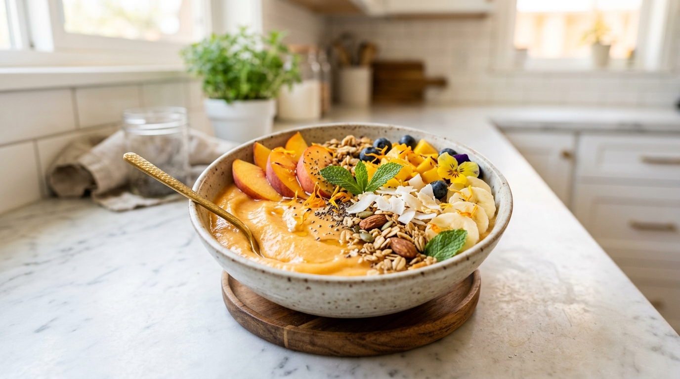 Tropical Peach Smoothie Bowl – Creamy, Fruity & Bursting with Tropical Flavor