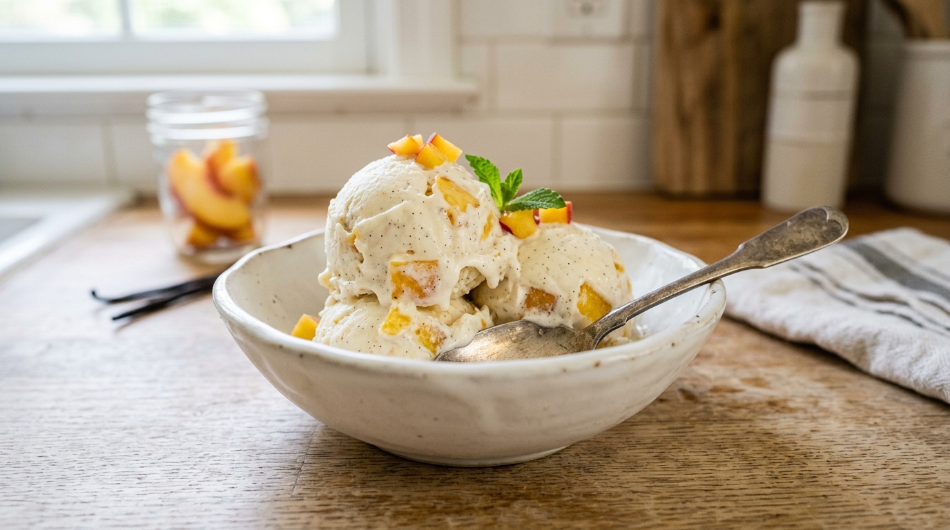 Vanilla Bean Peach Ice Cream – Creamy, Elegant & Bursting with Fresh Peach Flavor